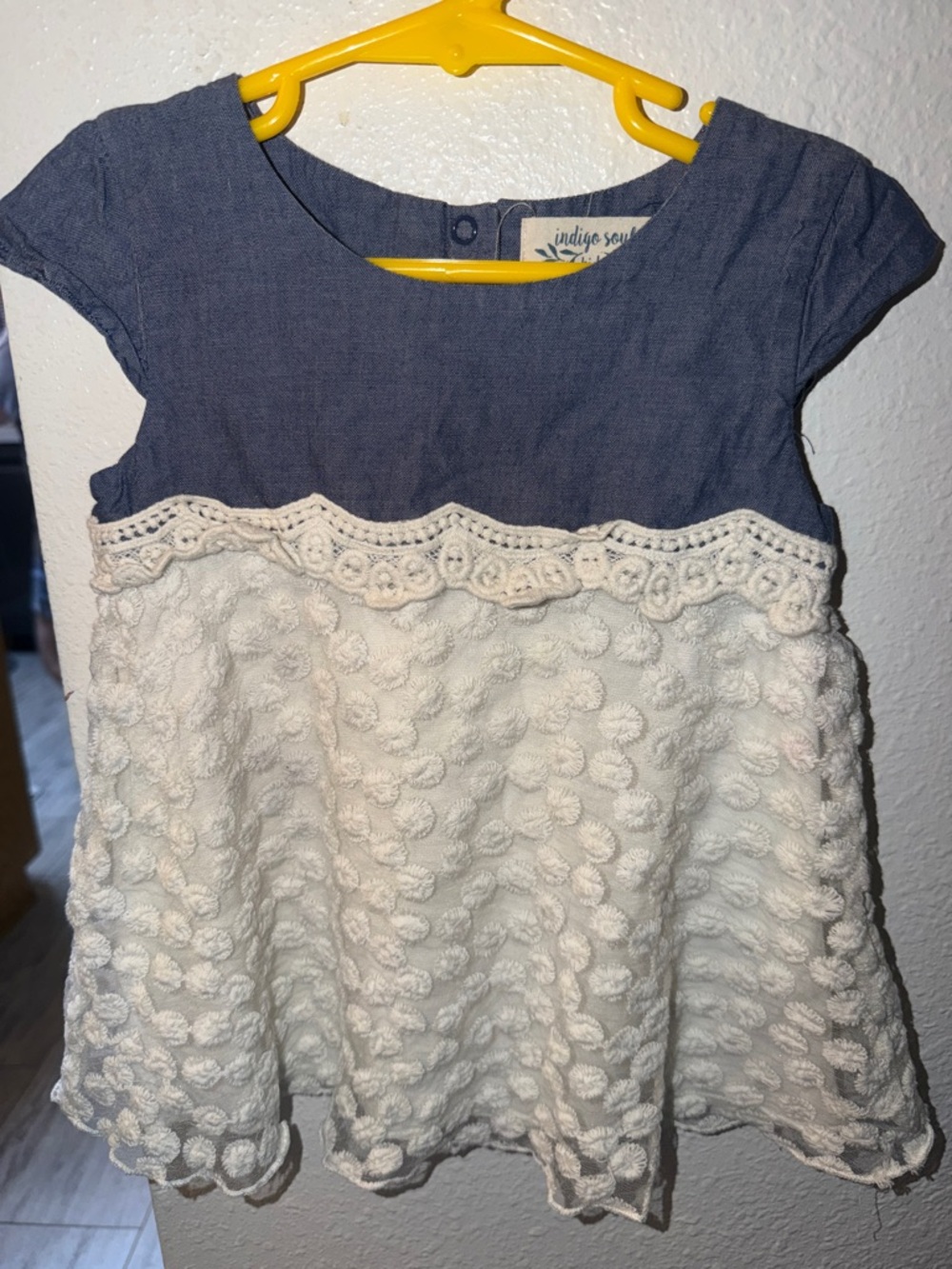 indigo soul Navy and Cream Lace-Trim Formal Dress